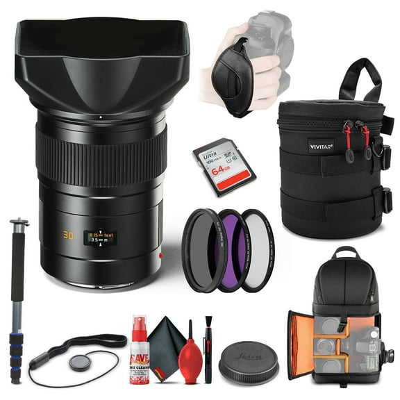 Leica Elmarit-S 30mm F/2.8 ASPH Lens (11073) + 64GB Memory Card + Padded Lens Case + Filter Kit + BackPack + Full Size Monopod +  Cleaning Set + Cap Keeper + Hand Strap