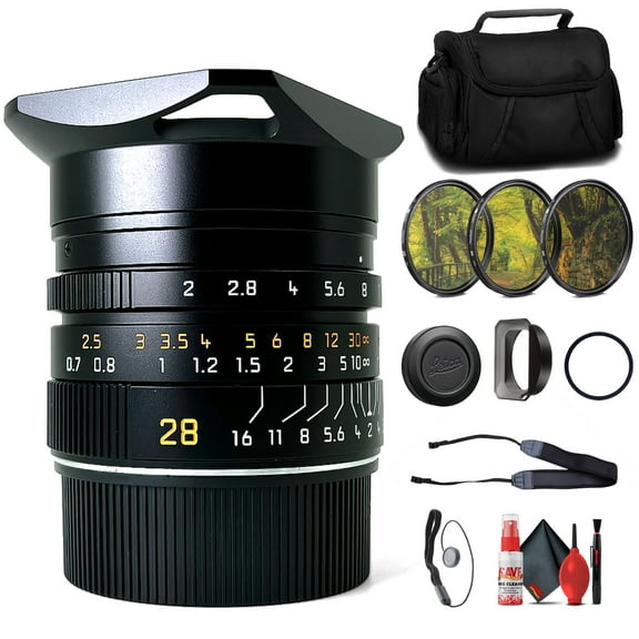 Leica M 28mm F/2 Summicron Aspherical - Black + Padded Medium Sized Case + 46mm 3-Piece Filter Kit + Lens Cap Keeper + 6Ave Cleaning Kit
