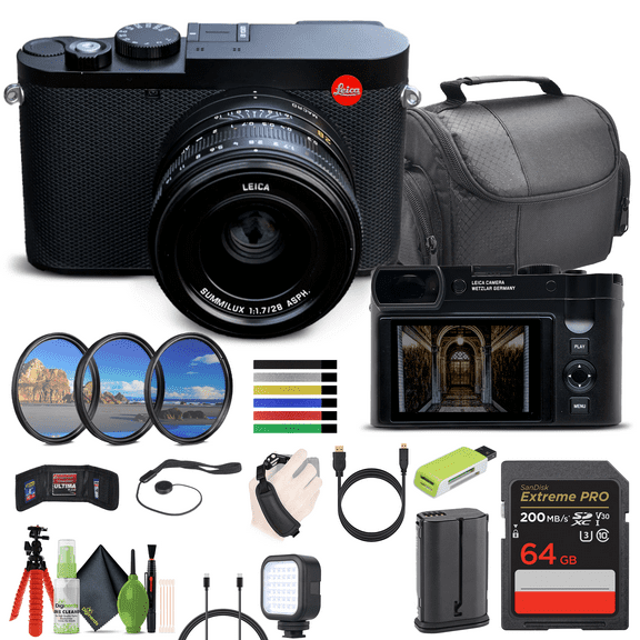 Leica Q3 Compact Digital Camera, 60MP Full-Frame BSI CMOS Sensor, Summilux 28mm F/1.7 Prime lens, 8K video Recording & photography Camera Bundle with 64GB SD Card+ Cleaning Kit + Camera Bag and more