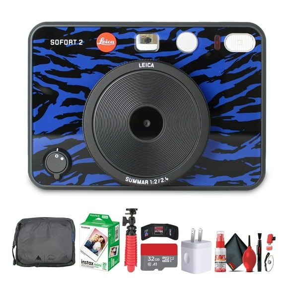 Leica SOFORT 2 Burton Edition Camera | Print + Digital Hybrid | Jake Blue Design | Creative Filters | Travel-Friendly Instant Camera (19194) + INSTAX MINI Film + 32GB Card + More