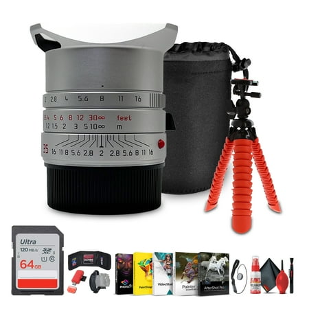 Leica Summicron-M 35mm f/2 ASPH Lens (Silver) | M-Mount Wide-Angle Prime | Fast f/2 Aperture | Compact Classic Lens for Street & Everyday Photography (11674) + 64GB Card + Flexible Tripod + More
