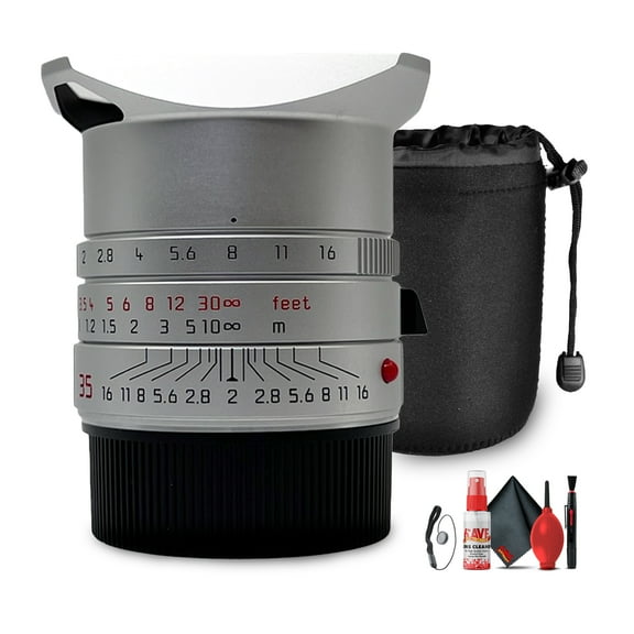 Leica Summicron-M 35mm f/2 ASPH Lens (Silver) | M-Mount Wide-Angle Prime | Fast f/2 Aperture | Compact Classic Lens for Street & Everyday Photography (11674) + Cleaning Kit + Pouch + Cap Keeper