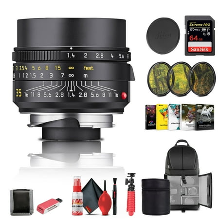 Leica Summilux-M 35mm F/1.4 ASPH. Lens (Black) (11726) + 64GB Memory Card + Filter Kit + BackPack + Card Reader + Corel Photo Software + Flex Tripod + Memory Wallet + Cleaning Kit