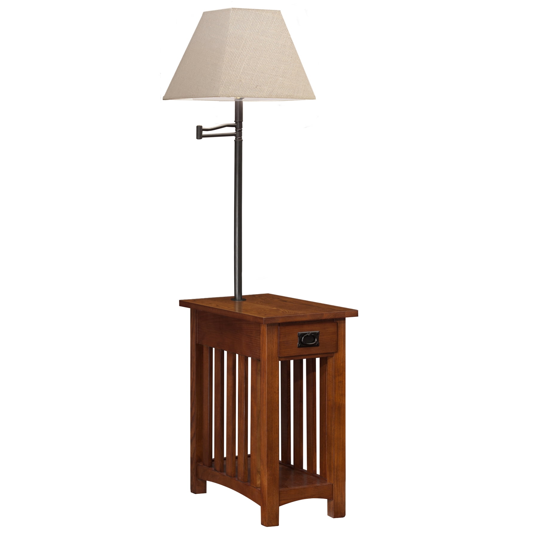 Mission Style 22.5'' Medium Oak Wood & Metal Chairside Table with Storage