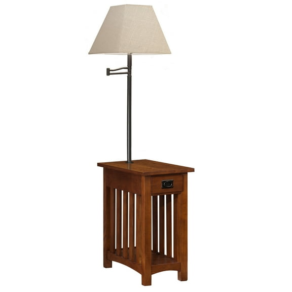 Leick Home 10028 Mission Lamp Table, Made with Solid Wood, End Table for Living Room, Bedroom, and Home Office, Medium Oak Finish