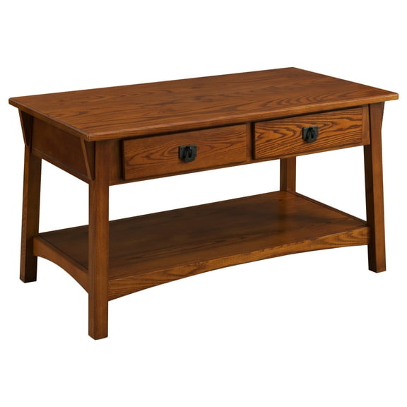 Leick Home 10055-RS Mission Coffee Table for Living Room, Two Drawers and Shelf, Made with Solid Wood, Russet Finish