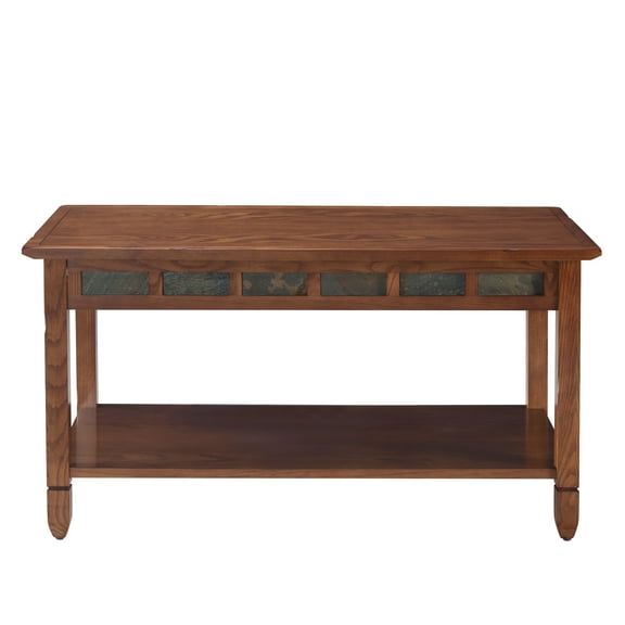 Leick Home 10058 Rustic Slate Tile Coffee Table with Shelf, Rustic Oak