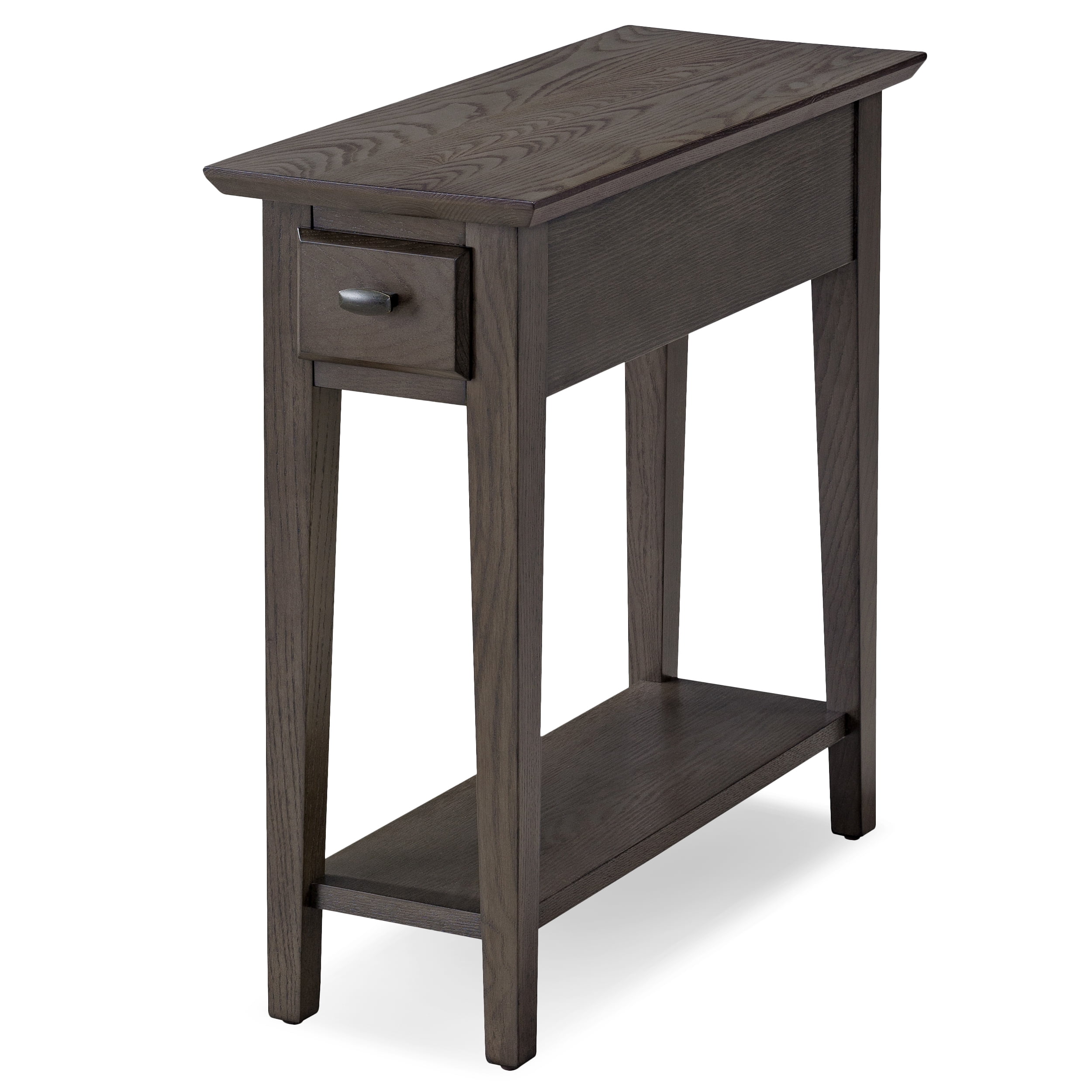 Leick Home Teegan Solid Wood Narrow Side End Table with Shelf and Drawer, Smoke Gray