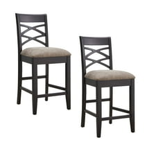 Leick Home 10084-BLKGL Wood Double Crossback Counter Height Stool, Set of 2, Black/Gray Linen