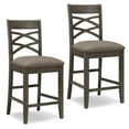 thumbnail image 1 of Leick Home 10084GS/MH Wood Double Cross Back Counter Height Stool, Set of 2, Graystone with Moss Heather Seat, 1 of 10