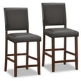 thumbnail image 1 of Leick Home 10086CP/EB Upholstered Back Counter Height Stool with Faux Leather Seat and Wood Base, Set of 2, for Kitchen Counters and Islands, Cappuccino/Ebony, 1 of 17