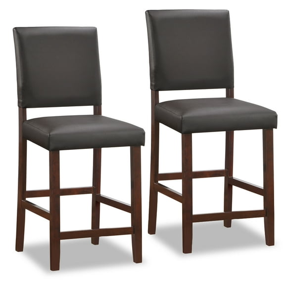 Leick Home 10086CP/EB Upholstered Back Counter Height Stool with Faux Leather Seat and Wood Base, Set of 2, for Kitchen Counters and Islands, Cappuccino/Ebony