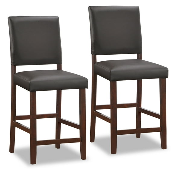 Leick Home 10086CP/EB Upholstered Back Counter Height Stool with Faux Leather Seat and Wood Base, Set of 2, for Kitchen Counters and Islands, Cappuccino/Ebony