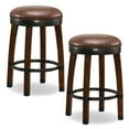 thumbnail image 1 of Leick Home 10118SN/SB Wood Cask Stave Counter Height Stool with Faux Leather Seat, Set of 2, Sienna and Sable, 1 of 11