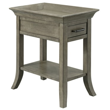 Leick Home 10126-GR One Drawer Traditional Tray Edge Side Table with Shelf, Smoke Gray Wash