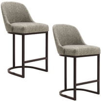 Leick Home 10132ES/GL Barrelback Counter Stool with Metal Base, Set of 2, for Kitchen Counters and Islands, Modern Gray Linen Seat and Espresso Metal Base