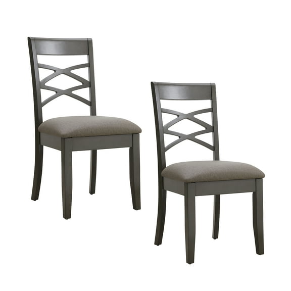 Leick Home 10184-GSMH Wood Double Cross Back Dining Chair, Set of 2, Graystone with Moss Heather Seat