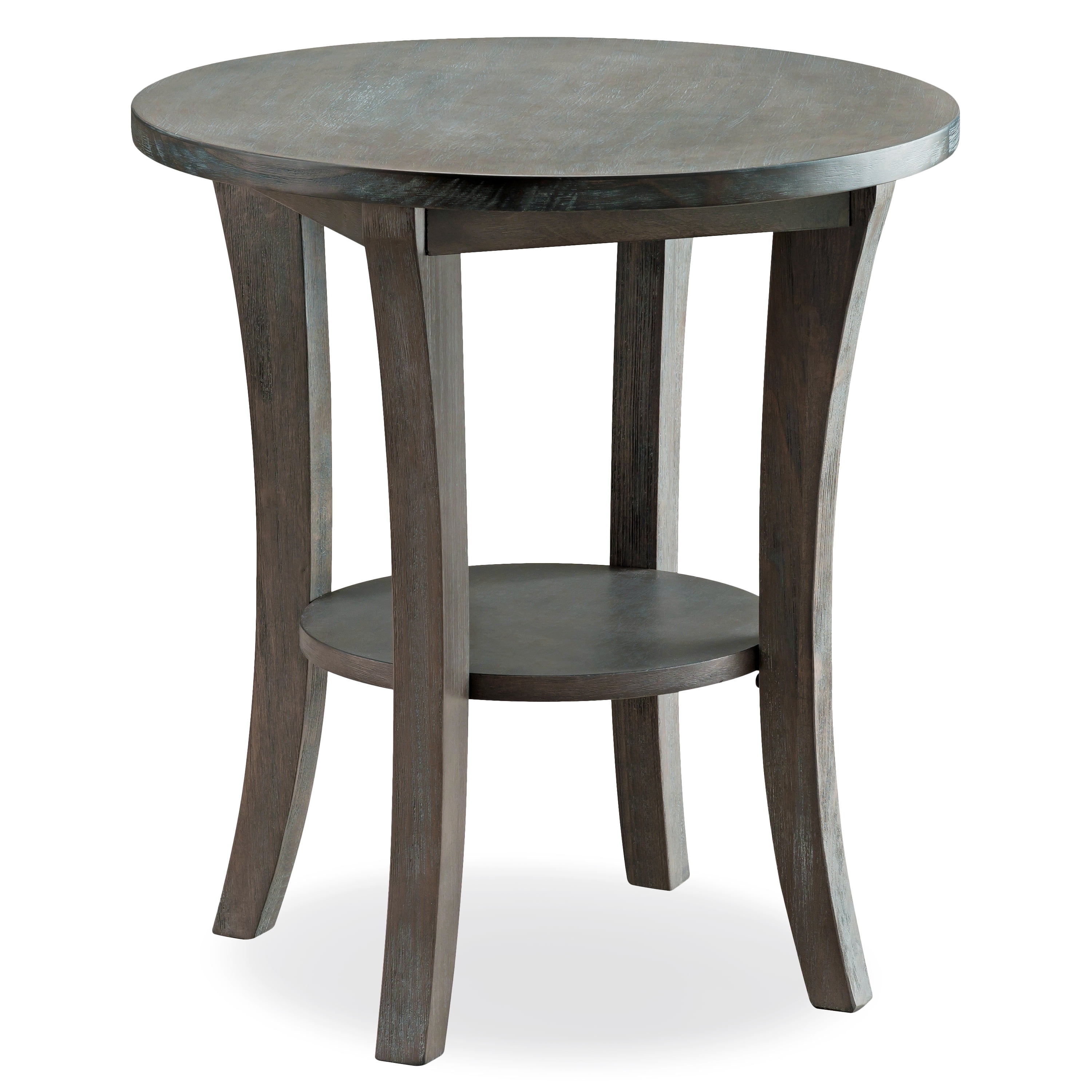 Leick Home Boa Round Solid Wood End Table with Shelf in Rustic Gray