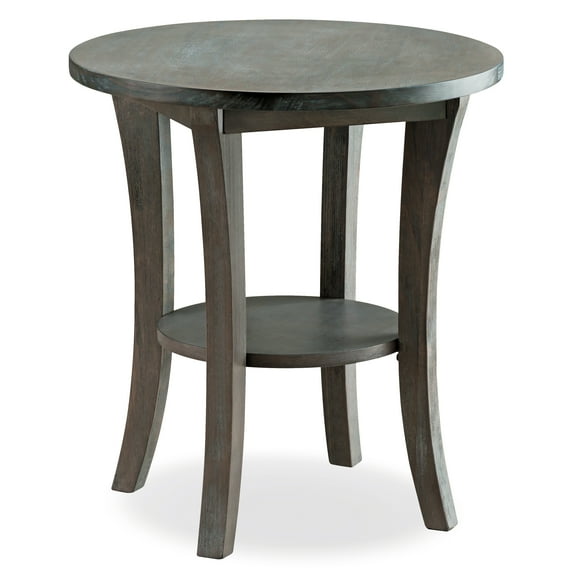 Leick Home Boa Round Solid Wood End Table with Shelf in Rustic Gray