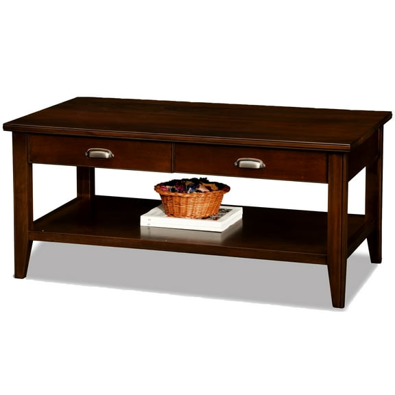 Leick Home 10504 Laurent Two Drawer Coffee Table with Shelf, Chocolate Cherry