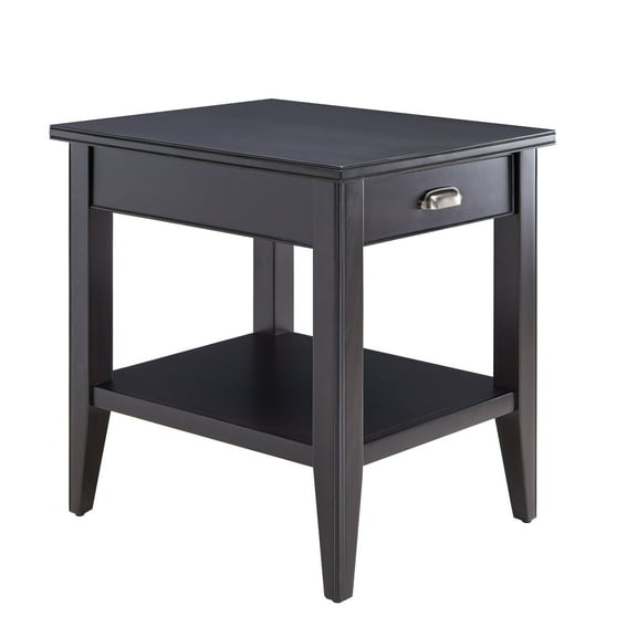 Leick Home Laurent Solid Wood End Table with Drawer and Shelf, Black