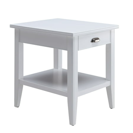 Leick Home, 1-Drawer Solid Wood Laurent 20 in. End Table with Shelf, White