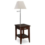 Laurent Solid Wood Side Table with Built-In Swing Arm Lamp and Drawer, Chocolate Cherry Brown, Perfect for Living Rooms, Offices, and Small Spaces   Leick Home, 10537