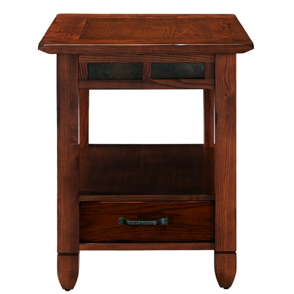 Leick Home 10907 Slatestone One Drawer Rustic Oak End Table, Distressed Rustic Oak