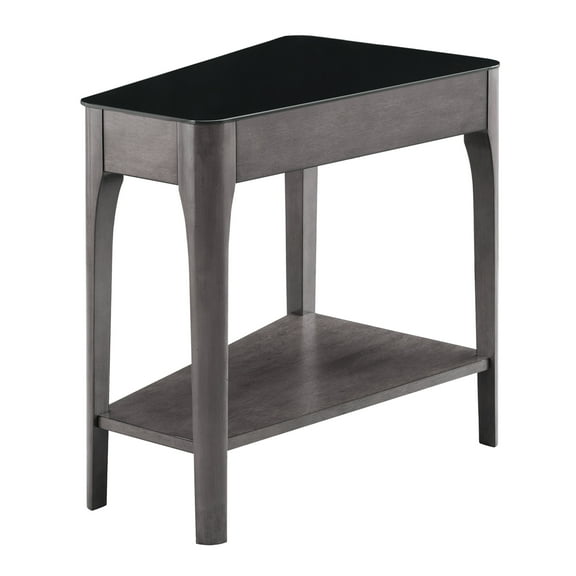 Leick Home Obsidian Solid Wood Recliner Wedge Glass Top End Table with Shelf, Smoke Gray/Black