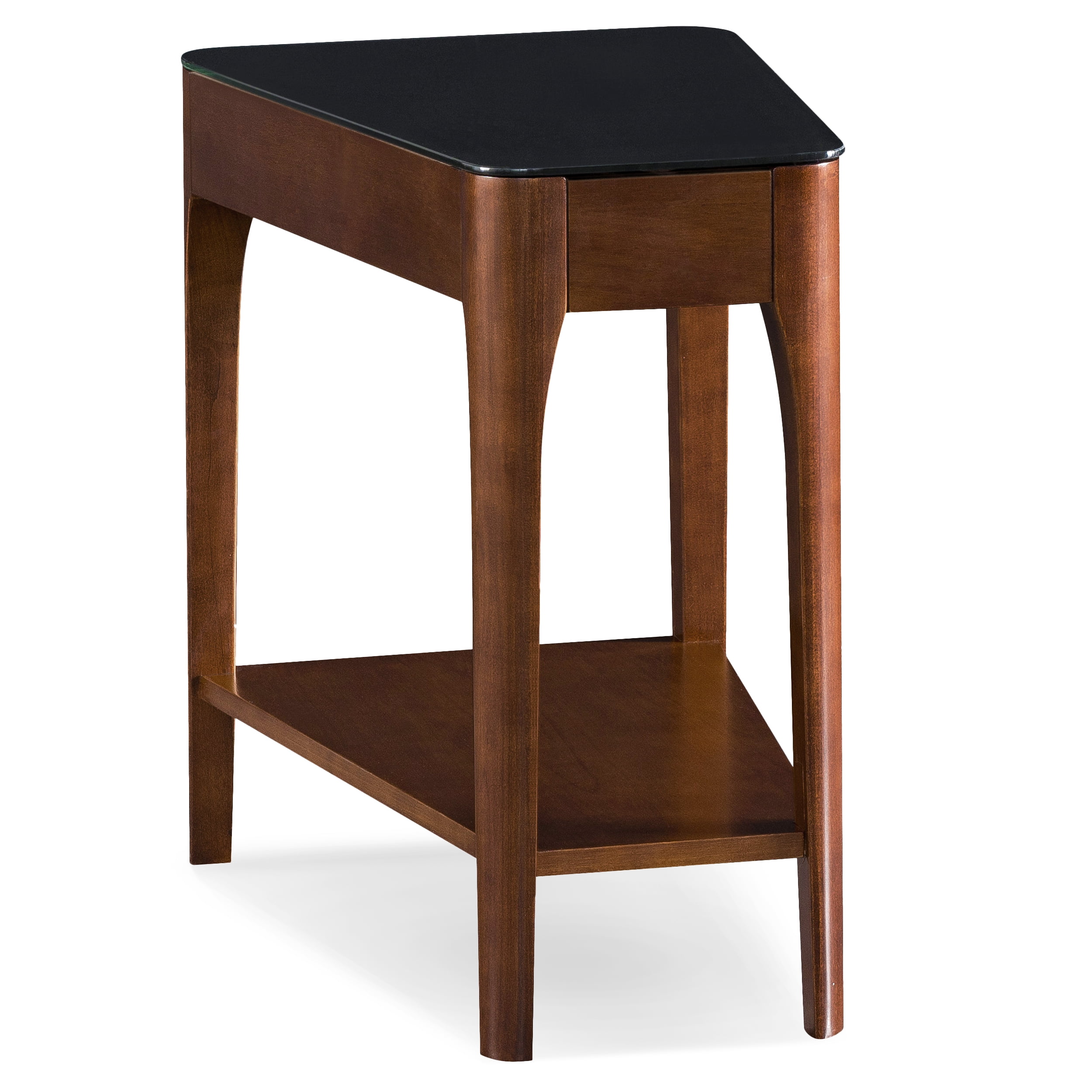 Chestnut Triangular Wood and Glass Accent Table