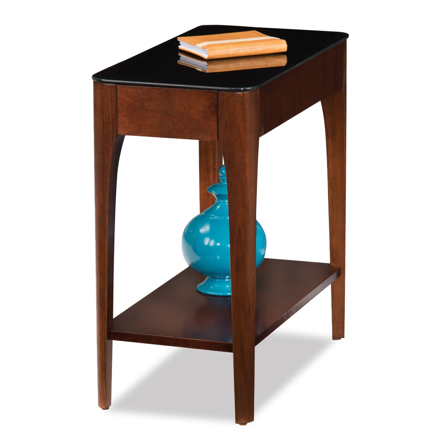 Obsidian Chestnut and Black Glass Narrow End Table