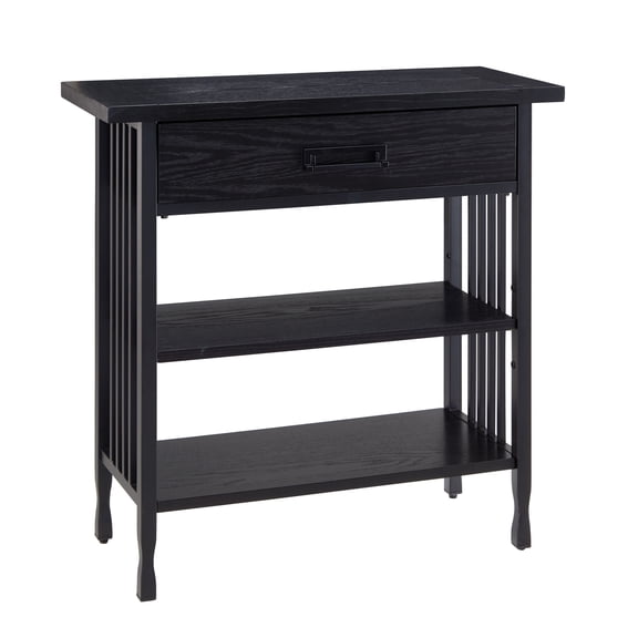 Leick Home 11261-BK Ironcraft Rustic Foyer Bookcase with Drawer Storage in Black Wash
