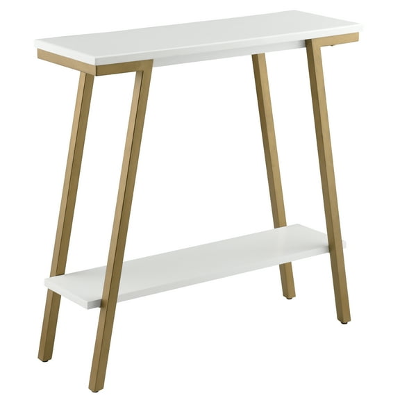 Leick Home Empiria 30" Wood and Metal Hall Console Table with Shelf, White/Gold