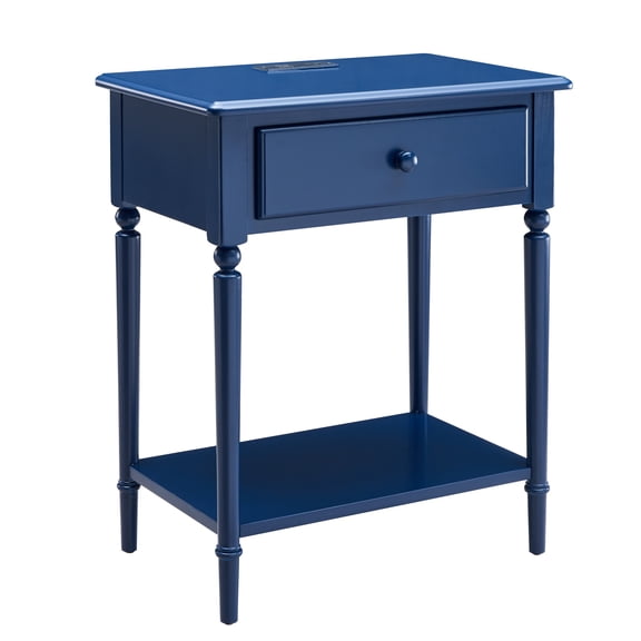 Solid Wood Coastal Nightstand with USB-C Charging Station, Soft-Close Drawer, Bedrooms and Living Rooms