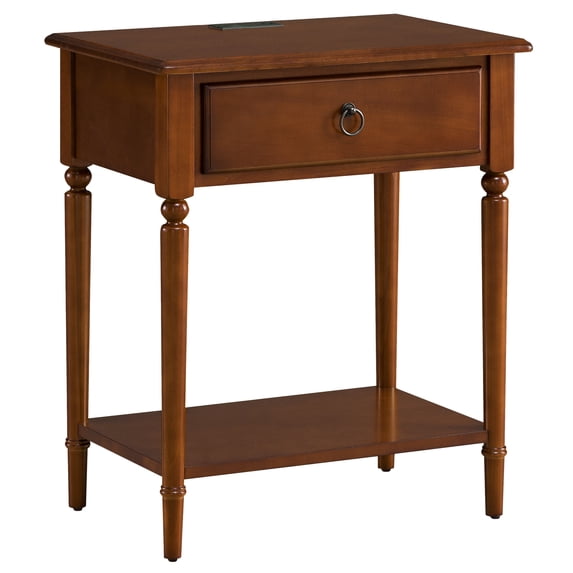 Solid Wood Coastal Nightstand with USB-C Charging Station, Soft-Close Drawer, Bedrooms and Living Rooms