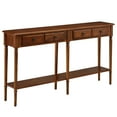 thumbnail image 1 of Leick Home Coastal Notions Solid Wood Console Table with Shelf, Pecan, 1 of 20