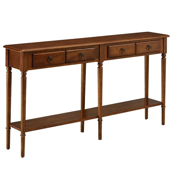 Leick Home Coastal Notions Solid Wood Console Table with Shelf, Pecan