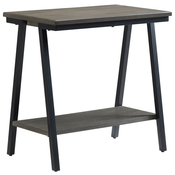 Leick Furniture Empiria Wood and Metal Narrow End Table with Shelf, Gray/Matte Black