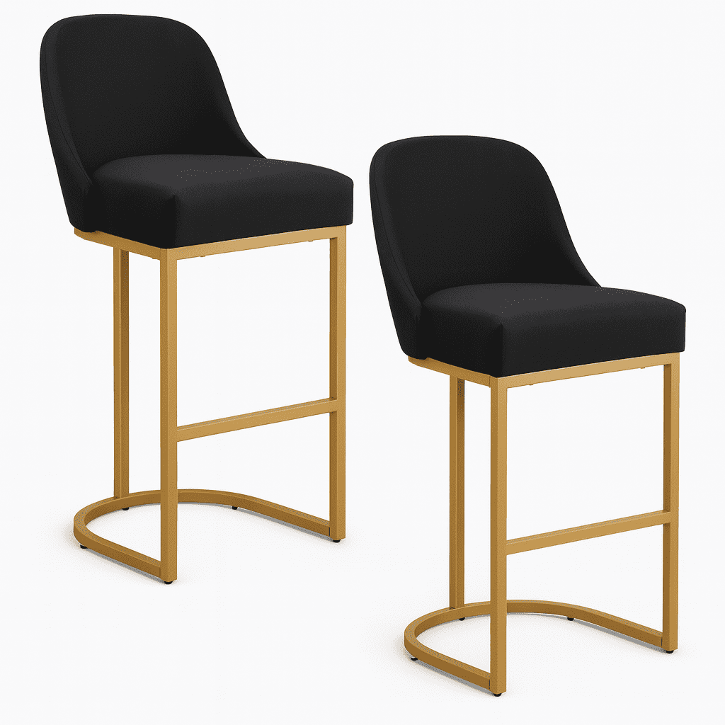 Leick Home Barrel Back Bar Stools with High Density Foam Seat, Black/Gold (Set of 2)