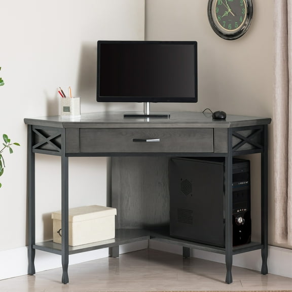 Leick Home Chisel & Forge Corner Computer Desk, Smoke Gray and Matte Black
