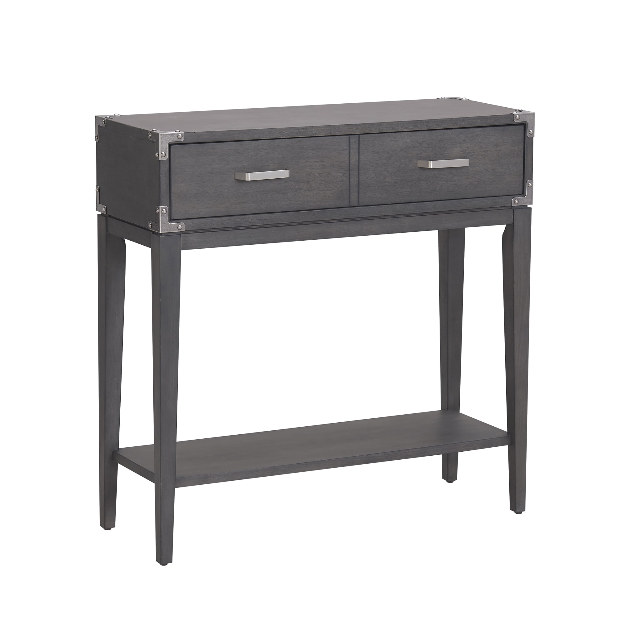 Tiny Gray Wood and Pewter Hallway Table with Storage