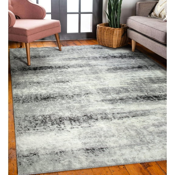 Leick Home 594598 Zielle Soft Shag Painterly Modern Rug Gray Living Room Bedroom Area Rug Rectangle 5'3" x 7'7"