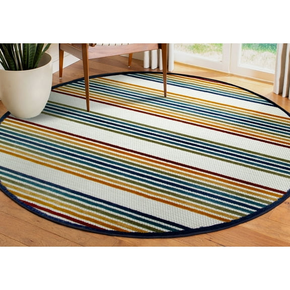Leick Home Blithe Round Colorful Stripes Indoor/Outdoor Area Rug, 5'x3'
