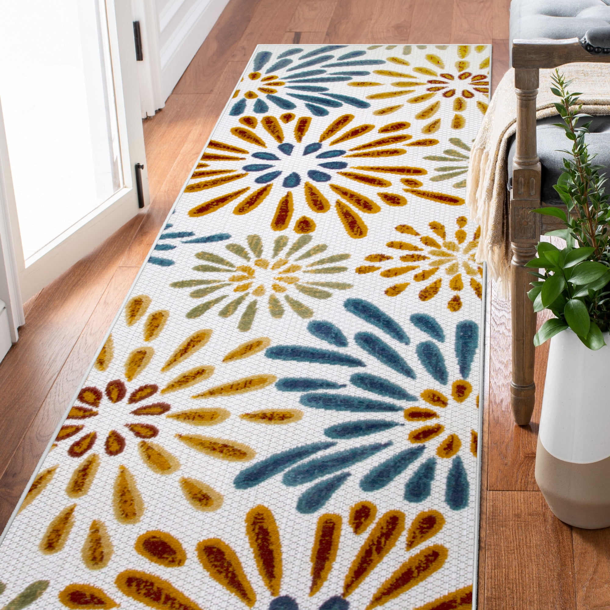Leick Home 595371 Beam Runner Flower Indoor Outdoor Area Rug Runner 2'x8'