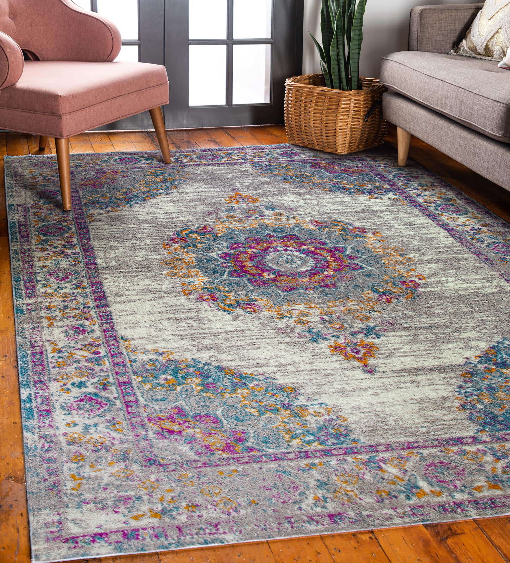 Ivory and Multicolor Medallion Synthetic 5x8 Area Rug