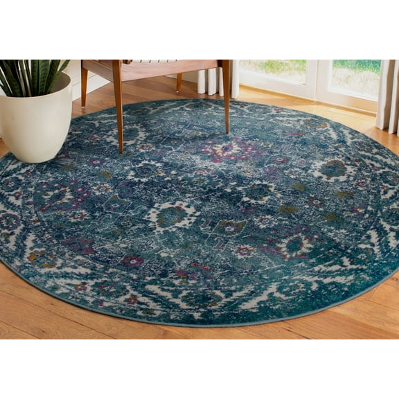 Leick Home Laraline 5'3" Vintage Turkish Medallion Round Area Rug, Turquoise
