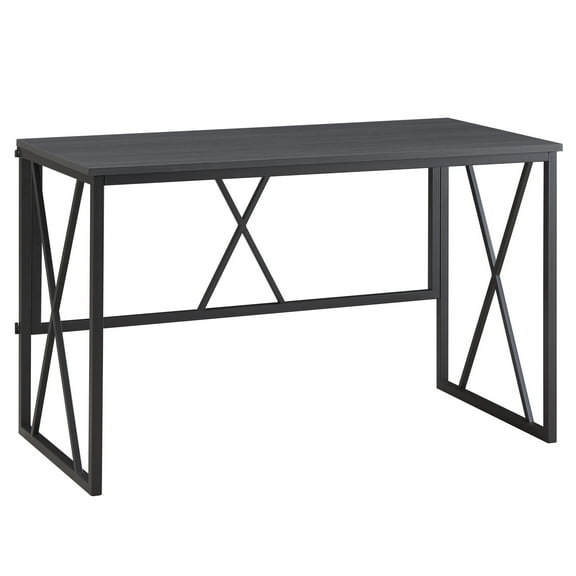 Leick Home X Design Wood and Metal Fully Assembled Computer Desk, Gray Herringbone/Matte Black