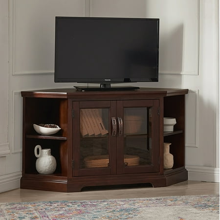Leick Home 81287 Bronze Glass Door Corner TV Stand with Bookcases For 50" TV's, Chocolate Cherry