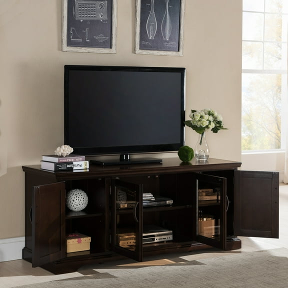 Leick Home 81360 Three Door TV Stand with Bronze Glass for 60" TV's, Chocolate Cherry