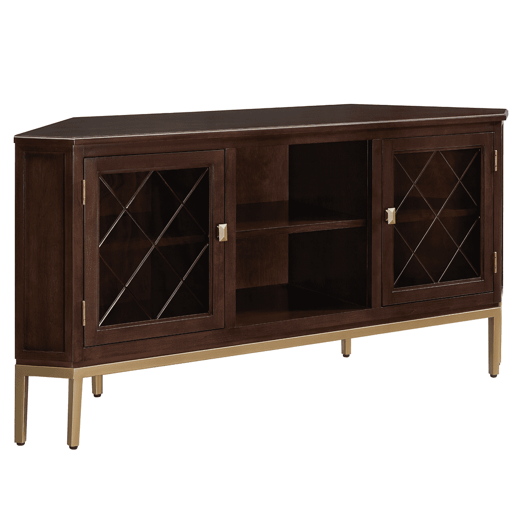 Leick Home Wood and Metal 2-Door TV Stand for TVs up to 62", Chocolate/Gold